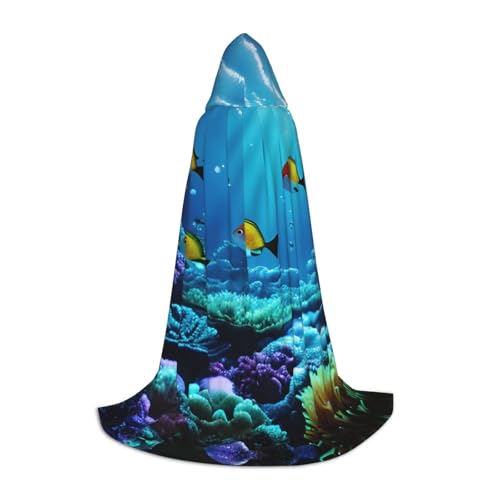 JIPOFD Ruhiger Unterwasserlandschaft mit Kapuze, langer Umhang für Halloween, Umhang, Kostüme, Kapuzenumhang, Maskerade, Kostüm von JIPOFD