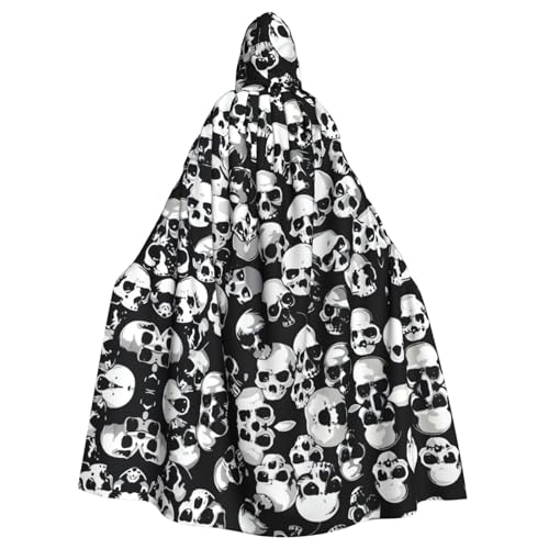 JIPOFD Schwarzer Totenkopf-Umhang mit Kapuze, Uni, für Erwachsene, lang, Halloween, Weihnachten, ein Muss für Zauberer, Party von JIPOFD