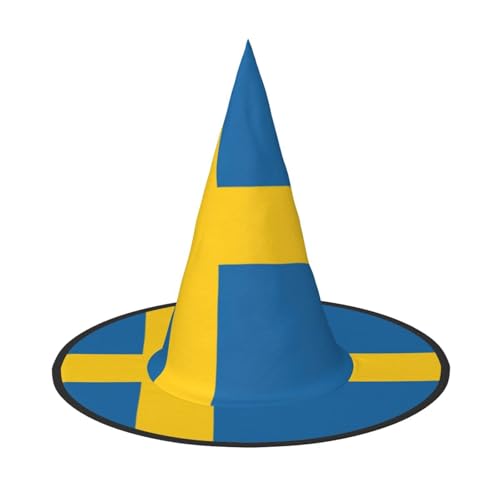 JIPOFD Schwedische Flagge Halloween Hexenkostüm Zubehör Spitzkappe Hexenhut Faltbare Halloween Hüte 2 Stück von JIPOFD