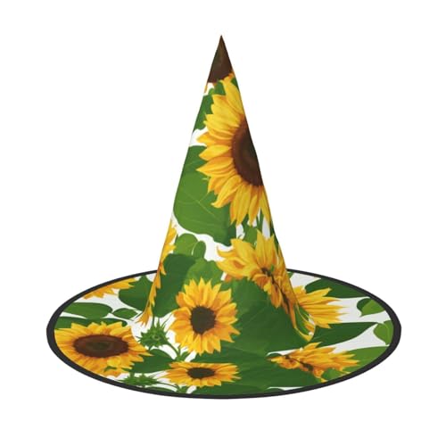 JIPOFD Sonnenblume Halloween Hexenkostüm Zubehör Spitzkappe Hexenhut Faltbare Halloween Hüte 2 Stück von JIPOFD