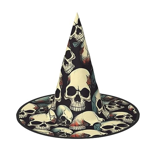 JIPOFD Totenkopf Skelett Halloween Hexe Kostüm Zubehör Spitzkappe Hexenhut Faltbare Halloween Hüte 2 Stück von JIPOFD