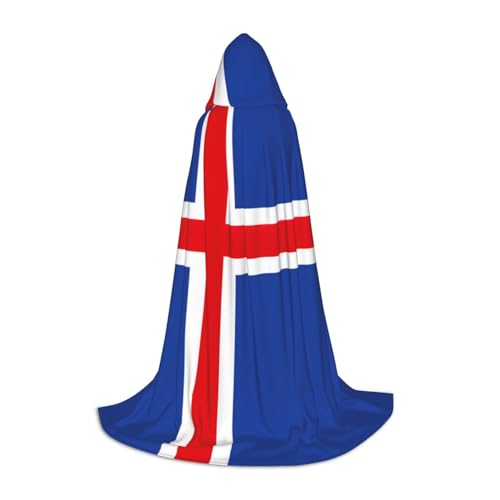 JIPOFD Umhang mit Kapuze, Motiv: Flagge Islands, langer Umhang für Halloween, Umhang, Kostüme, Maskerade, Kostüm von JIPOFD