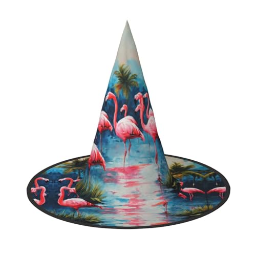 JIPOFD Viele Flamingos Malerei Halloween Hexen Kostüm Zubehör Spitzkappe Hexenhut Faltbare Halloween Hüte 2 Stück JIPOFD Viele Flamingos Malerei Halloween Hexen Kostüm Zubehör Spitzkappe Hexenhut Faltbare Halloween Hüte 2 Stück von JIPOFD
