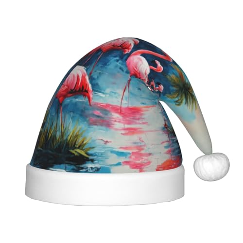 JIPOFD Weihnachtsmütze mit vielen Flamingos, uni, weich und bequem, verdickte Weihnachtsmütze von JIPOFD