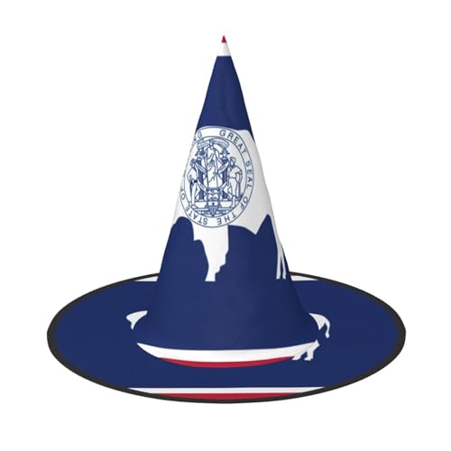 JIPOFD Wyoming Staatsflagge Halloween Hexenkostüm Zubehör Spitzkappe Hexenhut Faltbare Halloween Hüte 2 Stück von JIPOFD