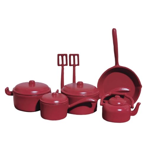 JISADER 1:12 Dollhouse Mini -Kochgeschirr, Mini Cooking Play Set Mini -Töpfe und Pfannenmodell zum Gebäude, Rot von JISADER
