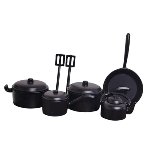 JISADER 1:12 Dollhouse Mini -Kochgeschirr, Mini Cooking Play Set Mini -Töpfe und Pfannenmodell zum Gebäude, Schwarz von JISADER