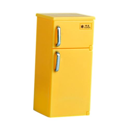 JISADER 1:12 Puppenhaus Mini Kühlschrank Puppenhaus Zubehör Rollenspiel Spielzeug für 3+ Jahre alt, Gelb von JISADER