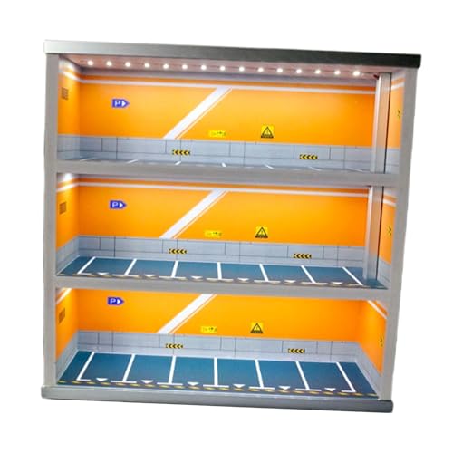 JISADER 1:64 Diecast Toy Cars Storage Case Garage Diorama mit Einem LED Fahrzeugbühnenspielzeug für Puppe, Orangenwand von JISADER