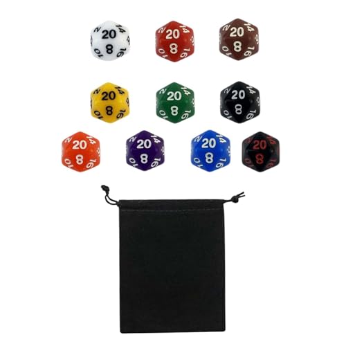 JISADER 10-teiliges Polyeder-Würfel-Set, 20-seitige Acrylwürfel, gemischte Farbwürfel für Kartenspiele, Einfarbige Würfel von JISADER