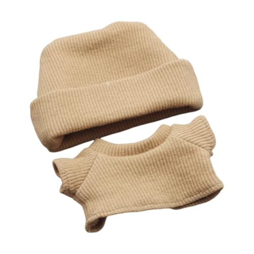 JISADER 2 Stück 17/15cm Puppenkleidung Kostüme Kurzarm und Hut Outfits für Plüschpuppe, Khaki von JISADER