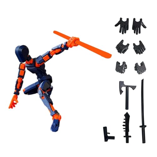 JISADER 3D-gedruckte Actionfigur mit Mehreren Gelenken, Actionfigur, männliches Körperskizzenmodell zum Sammeln, orange und blau von JISADER