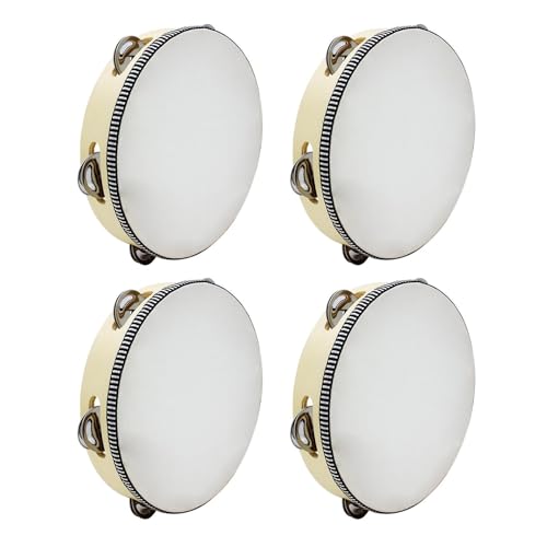 JISADER 4X 8 Zoll Holz Tambourine Beat Instrument Kinder Professionelle Jungen Mädchenspiele Geschenk Rhythmus KTV Handheld Drum Percussion von JISADER