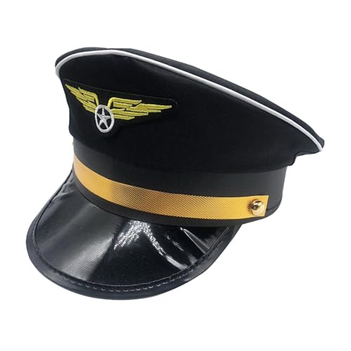 JISADER Airline Big Cornice Hat Airline Cap für Erwachsene Neuheit Rollenspiel Kostüm Zubehör Flugzeug Hut Requisiten, Schwarz von JISADER