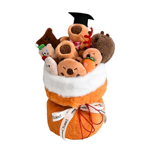 JISADER Blumenstrauß Aus Capybara Plüschblumen, Bouquet Aus Cartoon Puppenblumen, Süßes Plüschgeschenk, Orange von JISADER