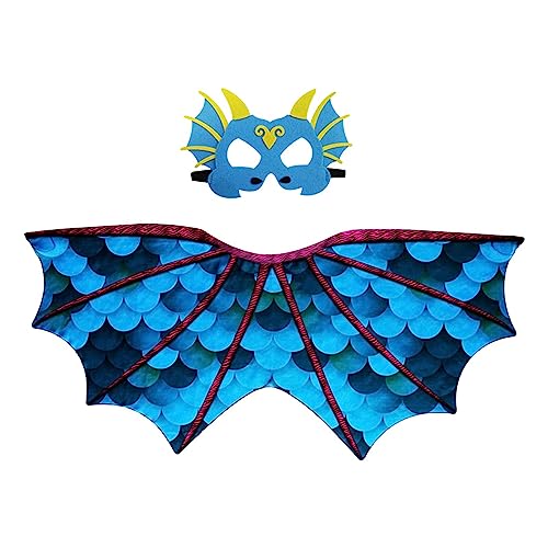 JISADER Dinosaurier-Flügelmasken-Set für Kinder, Drachenkostüm, Drachenflügel, Drachenmaske für Partygeschenke, Blau JISADER Dinosaurier-Flügelmasken-Set für Kinder, Drachenkostüm, Drachenflügel, Drachenmaske für Partygeschenke, Blau von JISADER