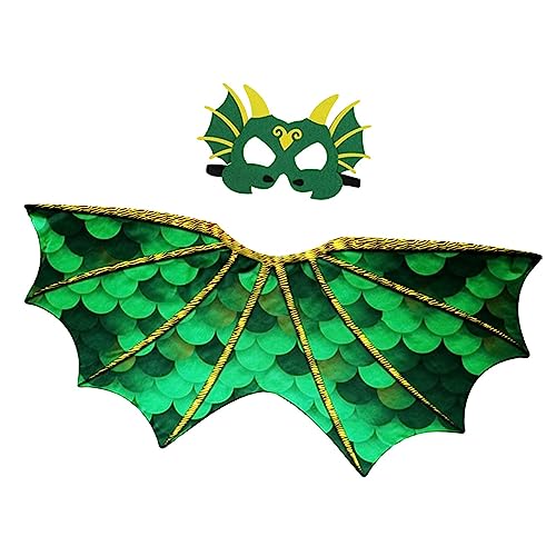 JISADER Dinosaurier-Flügelmasken-Set für Kinder, Drachenkostüm, Drachenflügel, Drachenmaske für Partygeschenke, GRÜN von JISADER