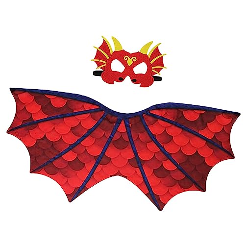 JISADER Dinosaurier-Flügelmasken-Set für Kinder, Drachenkostüm, Drachenflügel, Drachenmaske für Partygeschenke, Rot JISADER Dinosaurier-Flügelmasken-Set für Kinder, Drachenkostüm, Drachenflügel, Drachenmaske für Partygeschenke, Rot von JISADER