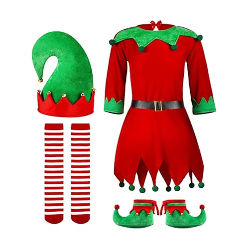 JISADER Elfen-Weihnachtskostüm, Weihnachtsmann-Kostüm, Mädchen und Jungen, Cosplay-Outfit, Kleidung für Maskerade, Karneval, Urlaub, Geburtstagsparty, für Höhe 100cm von JISADER