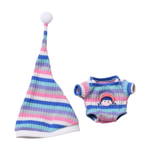 JISADER Gestreifter Pyjama und Mütze für Puppen, Nachtwäsche, Kleidung, Foto-Requisiten für kleine Mädchen, pädagogischer Body, Loungewear für, Blau JISADER Gestreifter Pyjama und Mütze für Puppen, Nachtwäsche, Kleidung, Foto-Requisiten für kleine Mädchen, pädagogischer Body, Loungewear für, Blau von JISADER