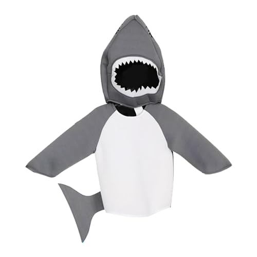 JISADER Kinder Hai-Kostüm, Tier-Cosplay-Kostüm, Verkleidung für Jungen und Mädchen, Kapuzenpullover, kleine Hai-Kleidung für Meeres-Themenparty, Kind, 105 bis 125 cm von JISADER