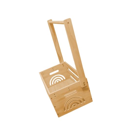 JISADER Holz Babykorb mit Griff, Holzkiste für Babyparty mit Stange, Holz Geschenk Korb, Baby Shower Crate Closet Storage Box with Handle, Baby Welcome Box Storage Crate für Neugeborene, Regenbogen von JISADER