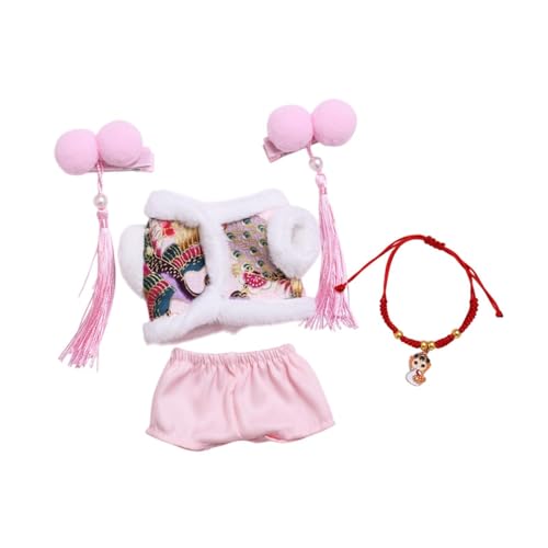 JISADER Miniatur Puppenkleidung Set, Tang-Anzug Kostüm für 6,69 Zoll Puppe, Rosa mit Kopfschmuck von JISADER