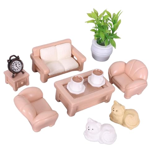 JISADER Puppenhaus-Möbelset, Hobby-Basteln, Rollenspiel-Spielzeug, Miniatur-Sofa-Teetisch-Spielzeug für Mädchen, 11 Stück von JISADER