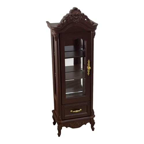 JISADER Puppenhaus Weinschrank Moderne Miniaturvitrine Möbel Modell Kleines Dekorationsobjekt Und Zubehör Spielzeug Zum Ausstellen von Wein für Kreative Bast, Einzeln Dunkelbraun von JISADER