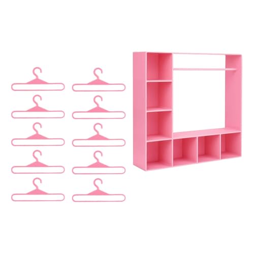 JISADER Puppenmöbel Kleiderschrank mit Hängern Und Fächern Modernes Design für Effiziente Lagerung Aus Hochwertigem Material für Tischdekoration Spielzeug, Rosa von JISADER