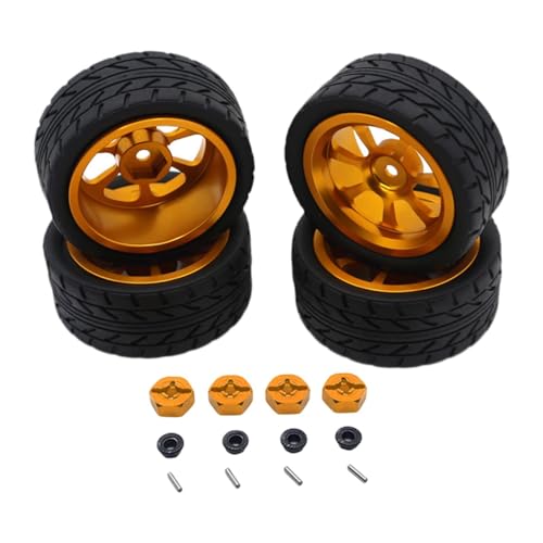 JISADER RC-Räder-Reifen-Kit, Ersatz-RC-Auto-Upgrade-Teil, 12-mm-Sechskant-Adapter-Kit für 144001, Gold von JISADER