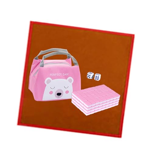 JISADER Reise-Mini-Mahjong-Set, tragbar, chinesische Schriftzeichen, Familie, Freizeit, 144 Blatt 26 mm, mit Tragetasche für Erwachsene und Kinder, ROSA von JISADER