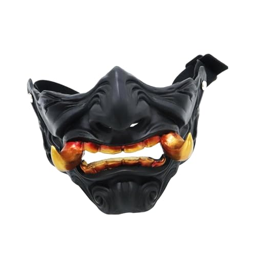 JISADER Samurai-Maske, Cosplay-Maske, Verkleidung, Dekor, Requisiten für Erwachsene, gruselige Kopfmaske, Grimasse-Maske, Kostüm, Harzmaske, halbe von JISADER