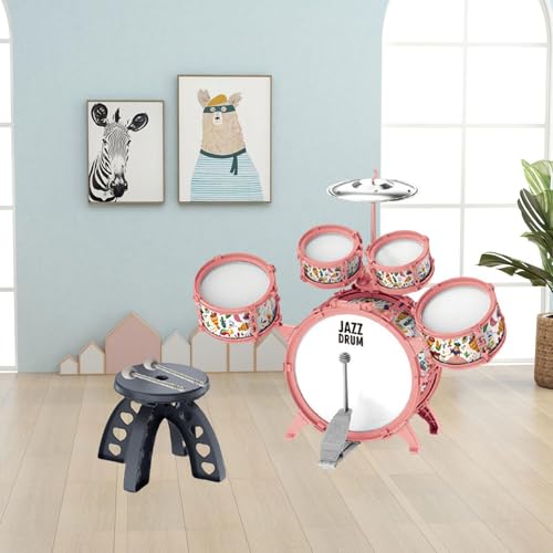 JISADER Schlagzeug Set für Kinder, Anfänger, mit Hocker, Musikinstrument, Entwicklungsspielzeug, Sensorisches Spielzeug, Geburtstagsgeschenk, Rosa JISADER Schlagzeug Set für Kinder, Anfänger, mit Hocker, Musikinstrument, Entwicklungsspielzeug, Sensorisches Spielzeug, Geburtstagsgeschenk, Rosa von JISADER