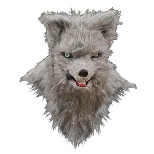 JISADER Tiermaske aus Plüsch, realistische Vollkopfmaske für Karneval und Halloween, grau von JISADER