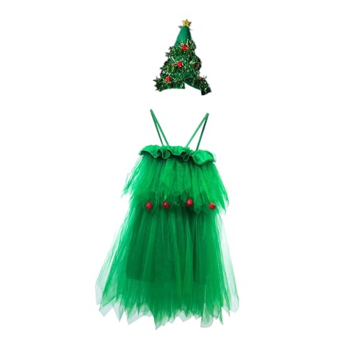 JISADER Weihnachtskostüm, Weihnachtskleid, Cosplay-Kleidung, Damen-Kostüm, Cosplay-Kostüm, grünes Kleid für Weihnachten, 110cm von JISADER