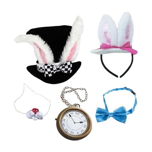JISADER Weißes Kostüm-Set für Ostern, Stirnband, Uhr, 5-teilig, Verkleidung für Männer, Feier, Verkleiden, Veranstaltungen von JISADER