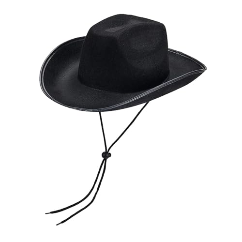 JISADER Western-Cowboyhut, Cowgirl-Hut, lässige Kappe mit breiter Krempe, Leichter Sonnenhut, Sonnenschutzhut für Partyzubehör, Foto-Requisiten, Schwarz von JISADER