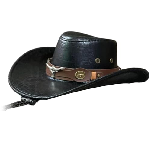 JISADER Western-Cowboyhut für Damen, Outdoor-Hut für Kostüm-Requisiten, Reisen, Einkaufen, Stierkopf schwarz von JISADER