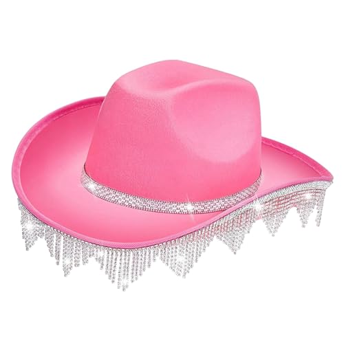 JISADER Western-Quasten, Cowboy-Hut, Jazz-Kappe, Damen und Herren, Frühlings-Sonnenhut, vielseitiger Sonnenschutz-Hut, Cowgirl-Hut für Requisiten, Strand, ROSA von JISADER