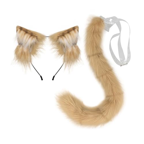 JISADER und Schwanz, Haarband, Tierohren, Katzenkostüm-Zubehör für Party-Dekoration, braun von JISADER