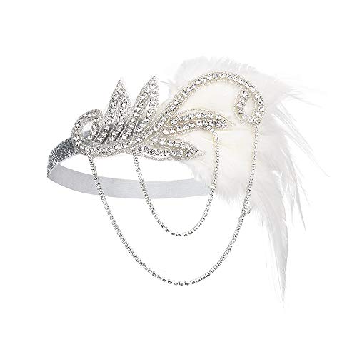 JISEN 1920er Jahre Flapper Vintage Feder Gatsby Kristall Kopfschmuck Silber von JISEN