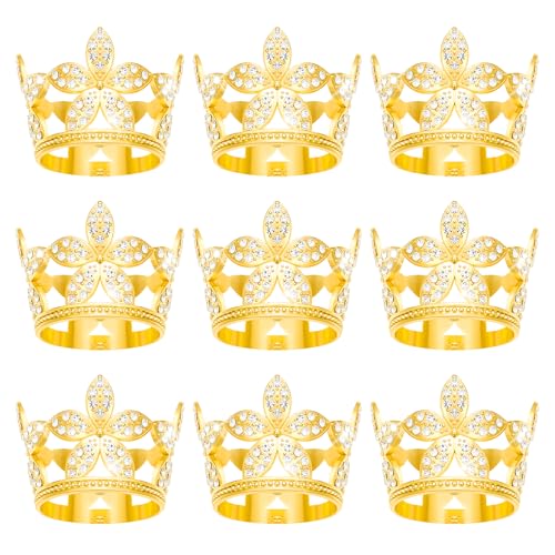 9 Stücke Krone Kuchen Topper, Prinzessin Kleine Krone Herzförmige Diamant Legierung Krone, Mini Krone Kindergeburtstag Kuchen Backen Dekoration Papier Cup Kuchen Dekoration (Gold Blütenblätter Krone) von JITINX