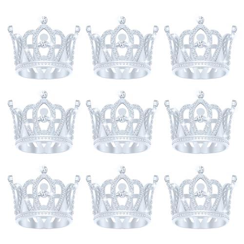 9 Stücke Krone Kuchen Topper, Prinzessin Kleine Krone Herzförmige Diamant Legierung Krone, Mini Krone Kindergeburtstag Kuchen Backen Dekoration Papier Cup Kuchen Dekoration (Mini Silber Kleine Krone) von JITINX