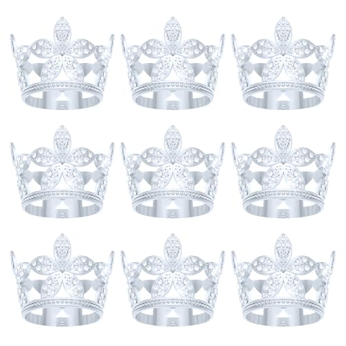 9 Stücke Krone Kuchen Topper, Prinzessin Kleine Krone Herzförmige Diamant Legierung Krone, Mini Krone Kindergeburtstag Kuchen Backen Dekoration Papier Cup Kuchen Dekoration (Silber Blütenblätter von JITINX