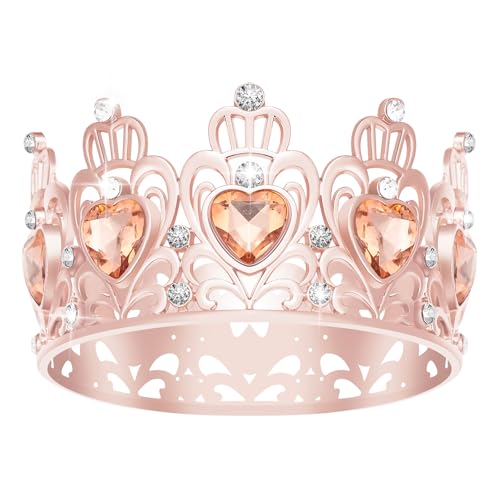 Kuchenkrone, Prinzessin Kleine Krone Herzförmige Diamantkrone, Blumenstrauß Zubehör Kronen, Mini Krone Kindergeburtstag Kuchen Backen Dekoration Papier Cup Kuchen Dekoration (Mini Rose Gold Pfirsich) von JITINX