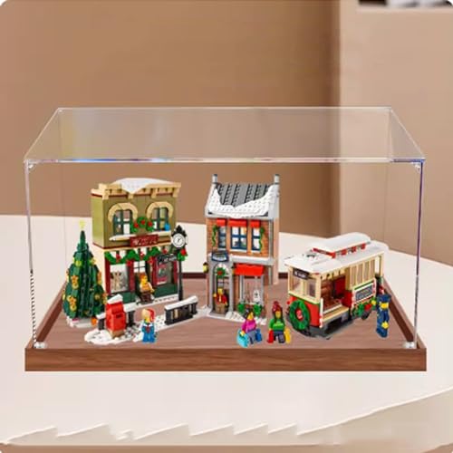 Acryl-Displaybox kompatibel mit Lego 10308 Holiday Street Christmas Collection Modell, schützende, staubdichte Displaybox Geschenkmodell, transparente Vitrine (nur Displaybox) (Holzmaserung) von JIULIN