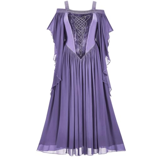 JIULINGHOU Mittelalterliches Damenkleid, Renaissance-Samt, Trompetenärmel, Gothic-Kleid von JIULINGHOU