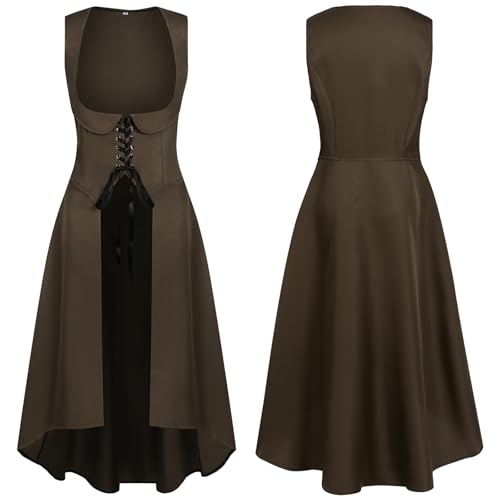 JIULINGHOU Renaissance-Kleid für Damen, Bauern-Pirat, mittelalterlich, enge Taille, Schürze, hoch niedrig, Kleid mit Taschen JIULINGHOU Renaissance-Kleid für Damen, Bauern-Pirat, mittelalterlich, enge Taille, Schürze, hoch niedrig, Kleid mit Taschen von JIULINGHOU