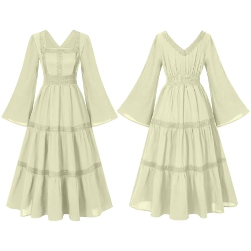 JIULINGHOU Renaissance-Kostüm für Damen, geteilte Glockenärmel, doppellagig, hoch niedrig, mittelalterliches Feenkleid von JIULINGHOU